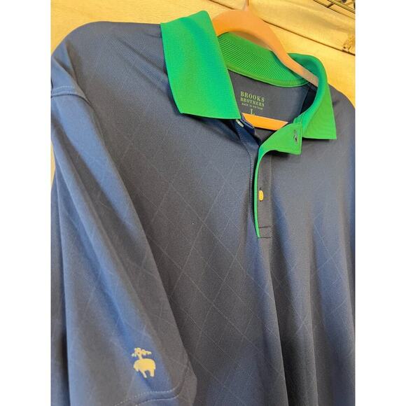 Brooks Brothers Polo Shirt Blue With Green Collar Size Large - Picture 3 of 4